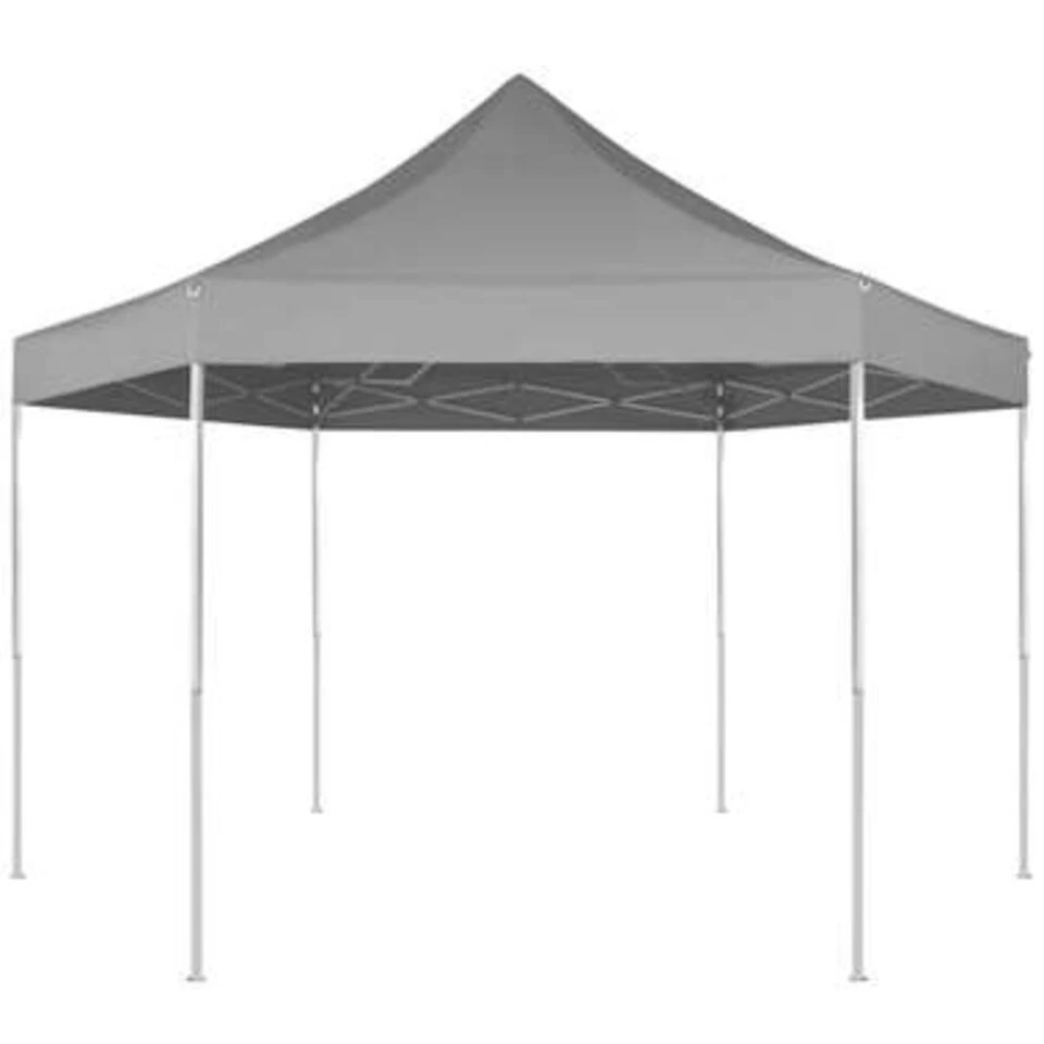 VidaXL Partytent Pop-up Zeshoekig Inklapbaar 3,6x3,1 M Grijs 3 VidaXL Partytent Pop-up Zeshoekig Inklapbaar 3,6x3,1 M Grijs
