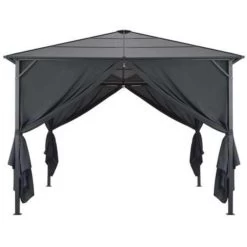 VidaXL Prieel Met Gordijn 3x3 M Aluminium Zwart -Buitenparasol Winkel 1000001222 0103