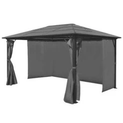 VidaXL Prieel Met Gordijn 400x300 Cm Aluminium Antraciet -Buitenparasol Winkel 1000001241 0101