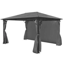 VidaXL Prieel Met Gordijn 400x300 Cm Aluminium Antraciet -Buitenparasol Winkel 1000001241 0102