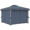 VidaXL Prieel Met Gordijn 3x3 M Aluminium Antraciet 1 VidaXL Prieel Met Gordijn 3x3 M Aluminium Antraciet -Buitenparasol Winkel 1000001284