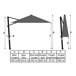 Platinum Voyager Zweefparasol T2 2,7x2,7 M. - Antraciet + Voet En Hoes -Buitenparasol Winkel 1000031721 0102