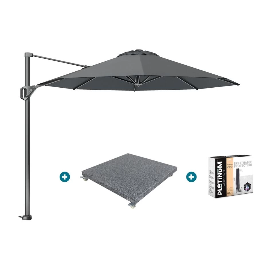 Platinum Voyager Ronde Zweefparasol T1 3 M. - Antraciet + Voet En Hoes 3 Platinum Voyager Ronde Zweefparasol T1 3 M. - Antraciet + Voet En Hoes