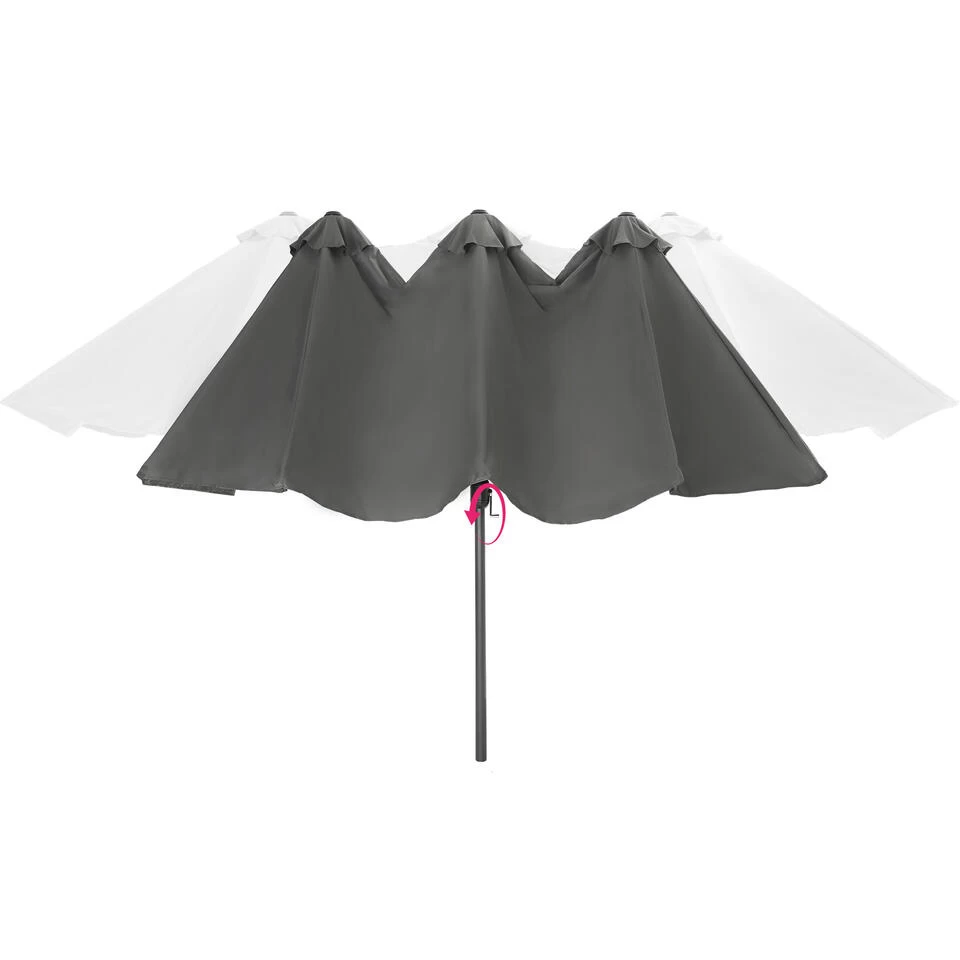 Tectake - Dubbele Parasol Silia - Terrasparasol Zonwering - Grijs 6 Tectake - Dubbele Parasol Silia - Terrasparasol Zonwering - Grijs - Afbeelding 4