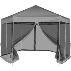 VidaXL Partytent Pop-up Zeshoekig Met 6 Zijwanden 3,6x3,1 M Grijs
