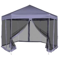 VidaXL Partytent Met Zijwanden Pop-up Zeshoekig 3,6x3,1 M Donkerblauw
