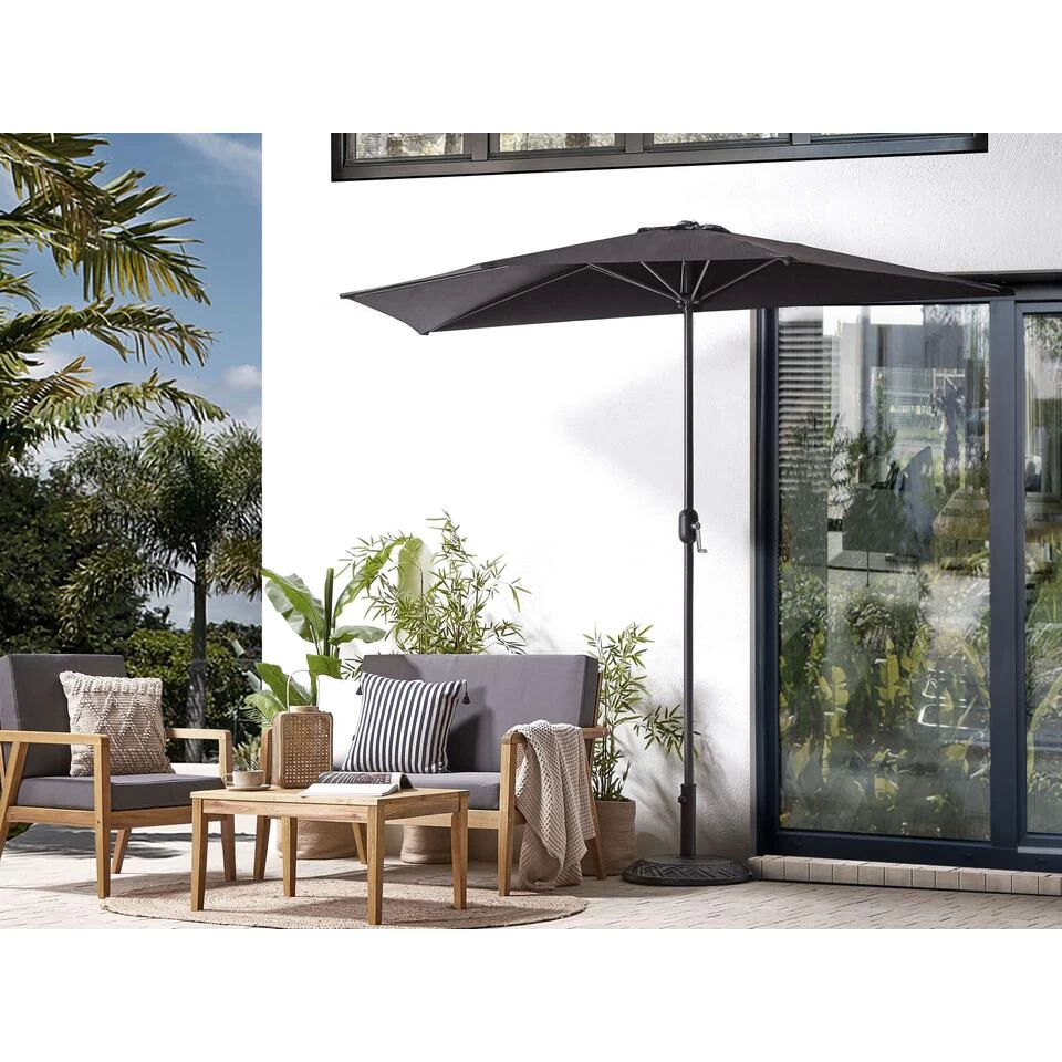 Beliani Halfronde Parasol GALATI - Zwart Polyester 4 Beliani Halfronde Parasol GALATI - Zwart Polyester - Afbeelding 2