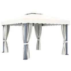 VidaXL Prieel Met Gordijn 3x3 M Aluminium Crèmewit -Buitenparasol Winkel 724a782d894d433791586fcfa6461876