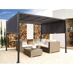 Beliani Tuinpaviljoen PARGA - Grijs Staal, Polyester -Buitenparasol Winkel 81c0d3c32bea4a7da50293855447e0b2