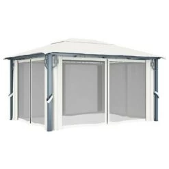VidaXL Prieel Met Gordijn 400x300 Cm Aluminium Crème -Buitenparasol Winkel ba6645c903914404ac7e197b9c0213f4